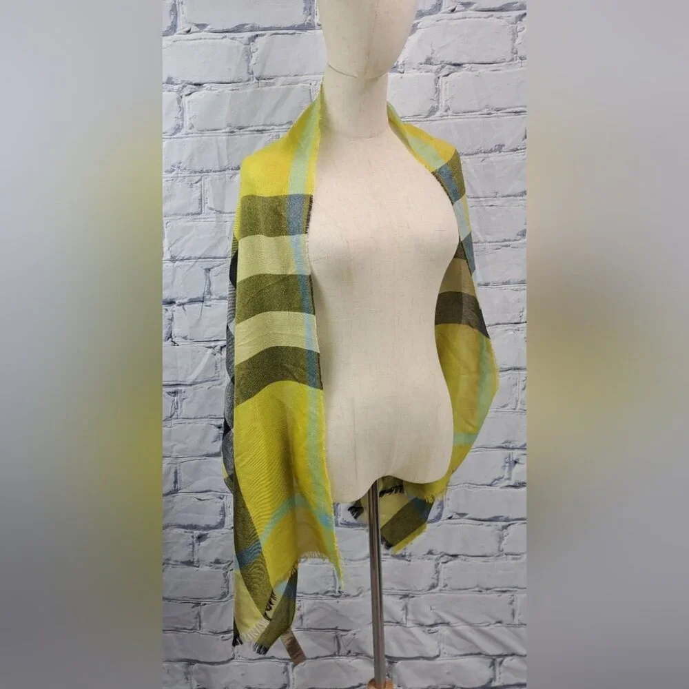 Burberry Women's Scarf Yellow Black Nova Check Silk Cashmere Italy 70" x 20" - Picture 8 of 15